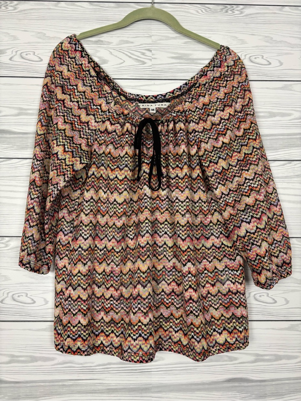 Trina Turk knit zig zag colorful blouse size medium